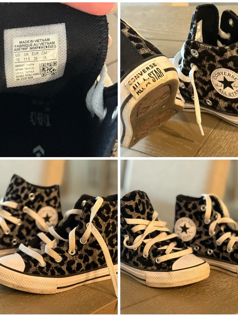 Converse Kids Black Leopard Print High-Top Sneakers with White Laces